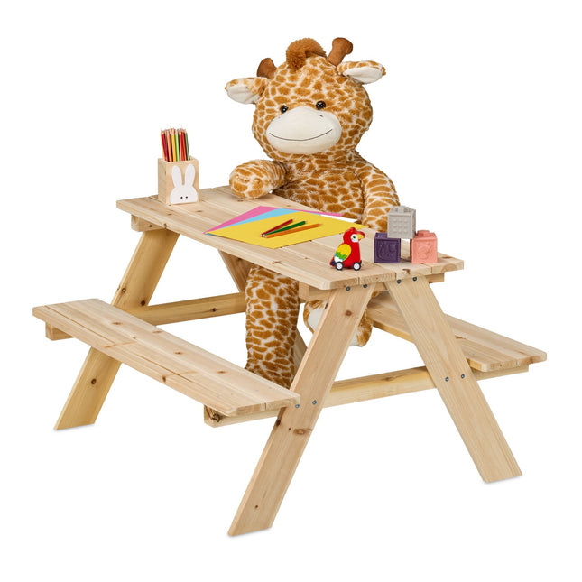Masa de picnic din lemn pentru copii cu banci, mobilier de exterior