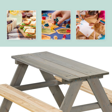 Masa de picnic din lemn pentru copii cu banci, lemn de pin