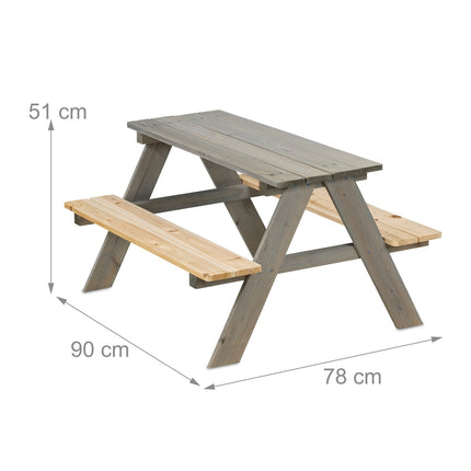 Masa de picnic din lemn pentru copii cu banci, lemn de pin