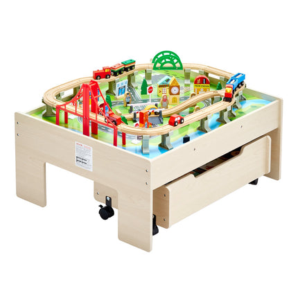 Kids Wooden Train Table, 100-Piece Set, Storage Drawer