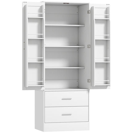 Dulap de bucătărie, rafturi reglabile, 2 sertare, MDF alb
