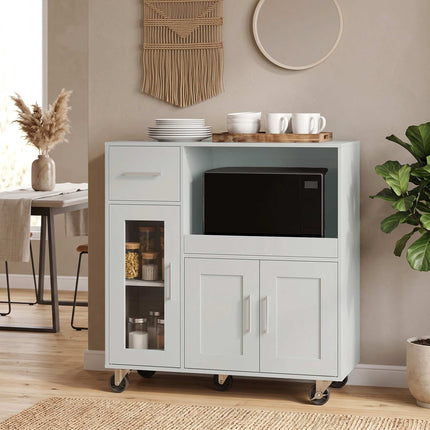 Kitchen Cabinet on Wheels with Pull-Out Tray and Cable Hole, Grey, Drawer