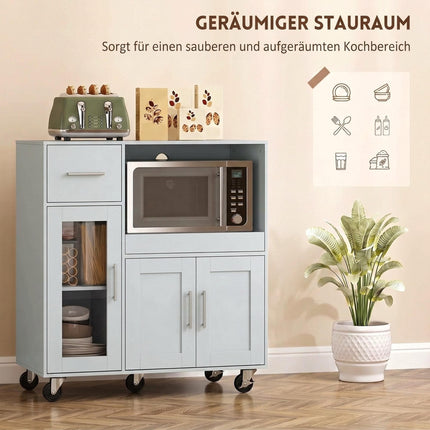 Kitchen Cabinet on Wheels with Pull-Out Tray and Cable Hole, Grey, Drawer