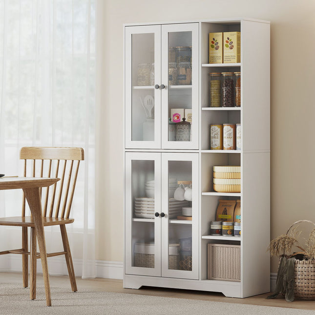 Dulap de bucătărie cu uși de sticlă, rafturi, 172 cm, MDF alb