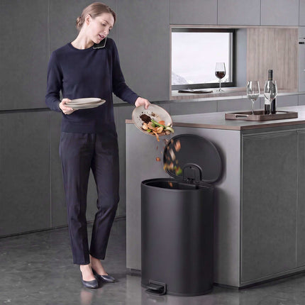 Kitchen Pedal Bin 40 L with Soft-Close and Stay-Open Lid, Black, Stainless Steel