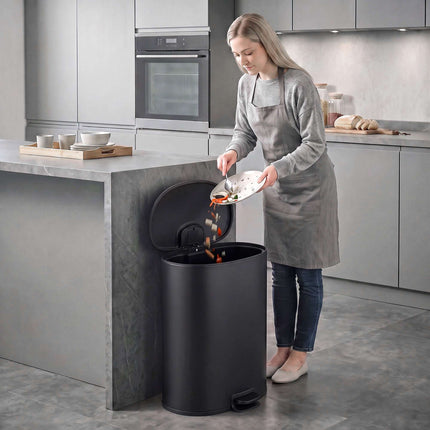 Kitchen Pedal Bin 40 L with Soft-Close and Stay-Open Lid, Black, Stainless Steel