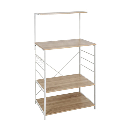 Raft de bucătărie cu 4 niveluri și cârlige – aspect lemn, MDF și metal