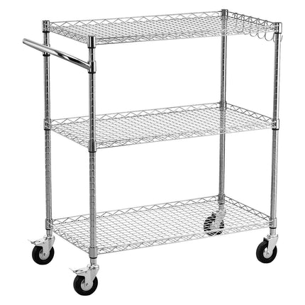 Kitchen Utility Cart, 3-Tier Rolling Wire Rack, 89x45x104 cm