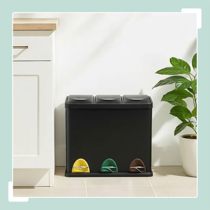 Coș de gunoi de bucătărie, 3 compartimente, 3 x 8L