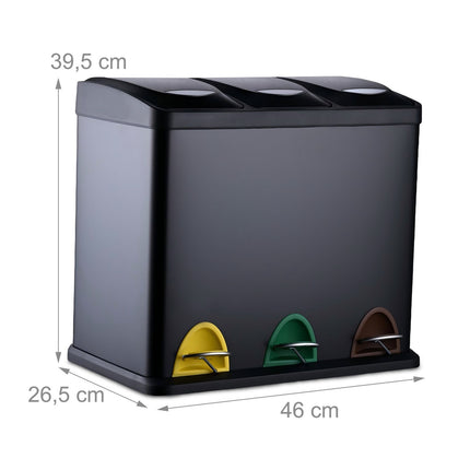 Coș de gunoi de bucătărie, 3 compartimente, 3 x 8L