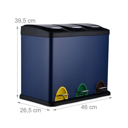 Coș de gunoi de bucătărie, 3 compartimente, 8L fiecare