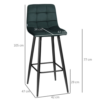 Velvet bar stool Set of 2, non-slip, modern design