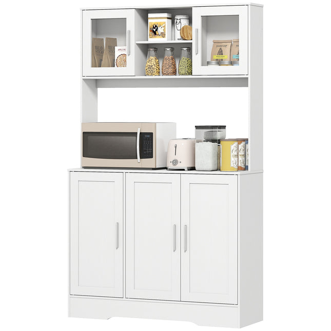 Dulap de bucătărie, design scandinav, 4 dulapuri, rafturi reglabile, uși din sticlă, spațiu deschis, PAL, MDF, alb