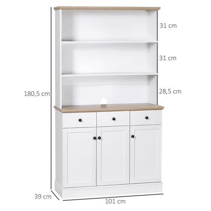 Tall white kitchen cabinet with drawers & shelves, 101x39x180.5 cm