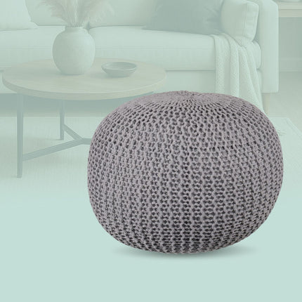 Puf tricotat - rotund, design boho, umplutură din polistiren