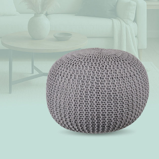 Puf tricotat - rotund, design boho, umplutură din polistiren