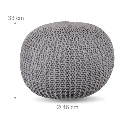 Puf tricotat - rotund, design boho, umplutură din polistiren