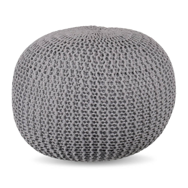 Puf tricotat - rotund, design boho, umplutură din polistiren