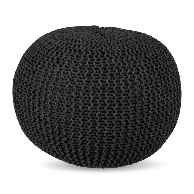 Puf tricotat - rotund, design boho, umplutură din polistiren