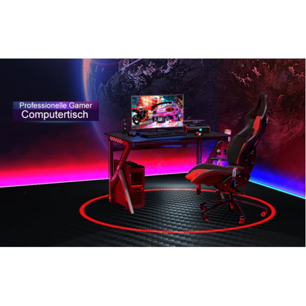 Masa de gaming in forma de K cu suport pentru pahare cu carlig pentru casti si masa ergonomica pentru computer pentru gestionarea cablurilor, neagra