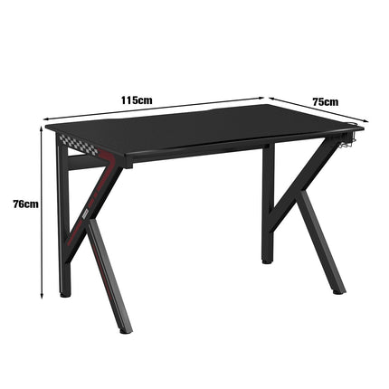 Masa de gaming in forma de K cu suport pentru pahare cu carlig pentru casti si masa ergonomica pentru computer pentru gestionarea cablurilor, neagra
