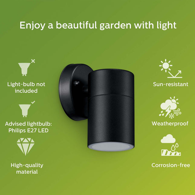 Kylis Wall luminaire Downlight (GU10 base) IP44 Stainless steel Black