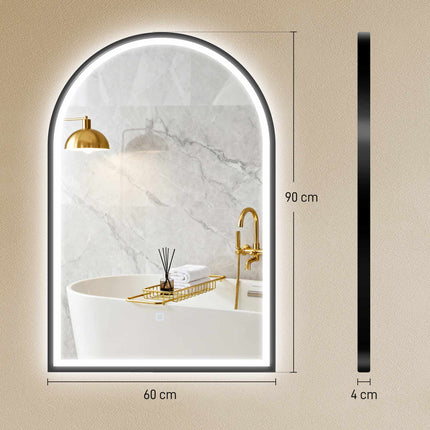 Oglindă de baie cu LED 60x90 cm, iluminare frontală și spate, neagră