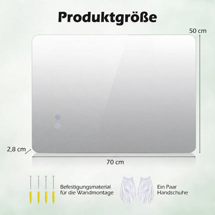 Oglindă de baie cu LED, 70x50 cm, anti-aburire, lumină reglabilă