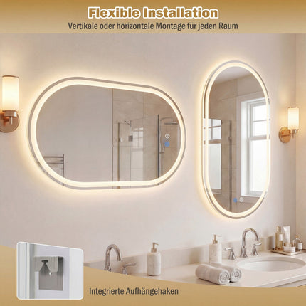 Oglindă de baie cu LED, 80x50 cm, iluminare din spate, anti-aburire, control tactil