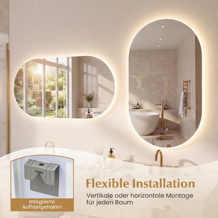 Oglindă de baie cu LED, 90x55 cm, anti-aburire, lumină reglabilă