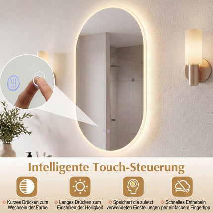Oglindă de baie cu LED, 90x55 cm, anti-aburire, control tactil