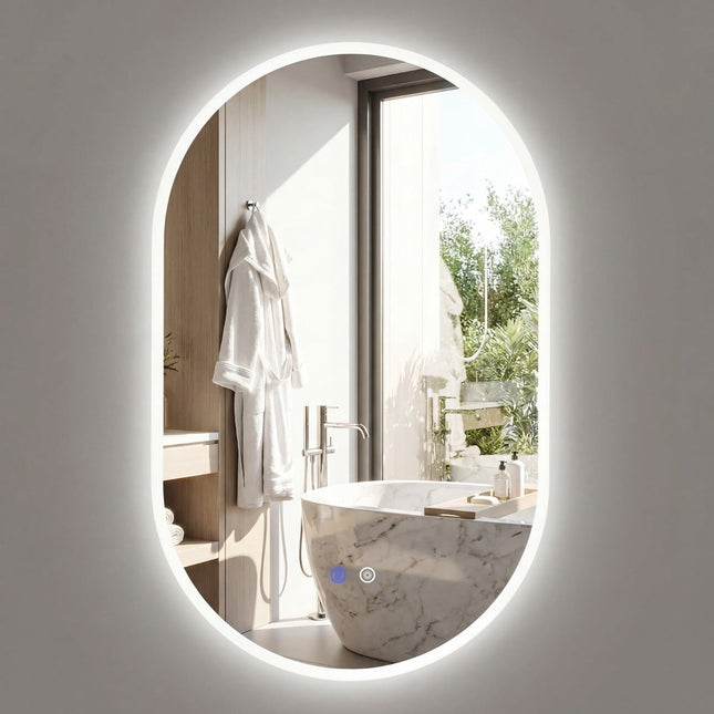 Oglindă de baie LED cu anti-aburire, 3 moduri de culoare, 80x50cm