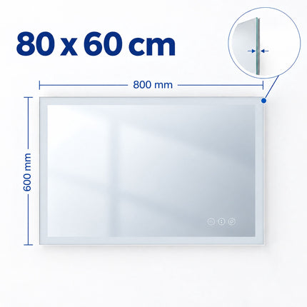 LED Bathroom Mirror with Shaver Socket and Anti-Fog, Touch Control, IP44