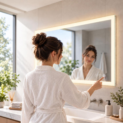 LED Bathroom Mirror with Shaver Socket and Anti-Fog, Touch Control, IP44