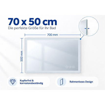 LED Bathroom Mirror with Shaver Socket and Anti-Fog, Touch Control, IP44