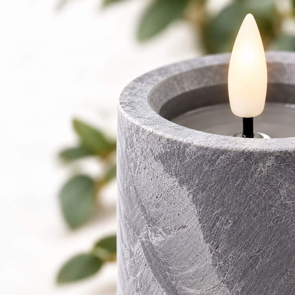 LED Block Candles Set of 4 in Concrete Look with Timer, Grey, Flameless