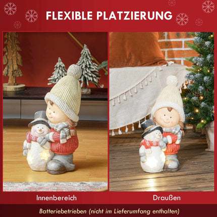 LED Christmas Figure Girl with Snowman, 4 Warm White LEDs, 45.5 cm