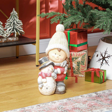 LED Christmas Figure Girl with Snowman, 4 Warm White LEDs, 45.5 cm