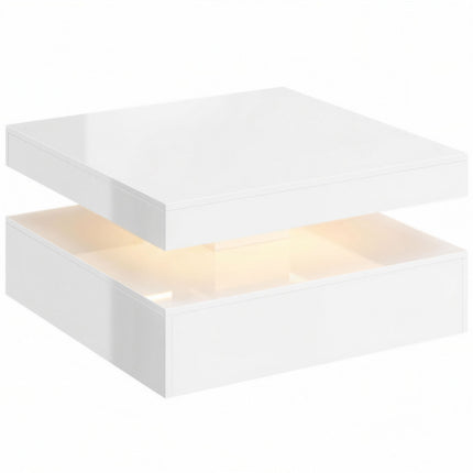 Masă de cafea LED cu spațiu de depozitare, 2 niveluri, alb lucios