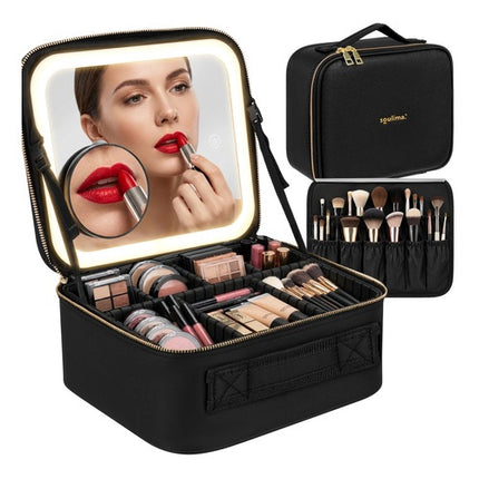Trusă cosmetică LED cu oglindă reglabilă, capacitate mare