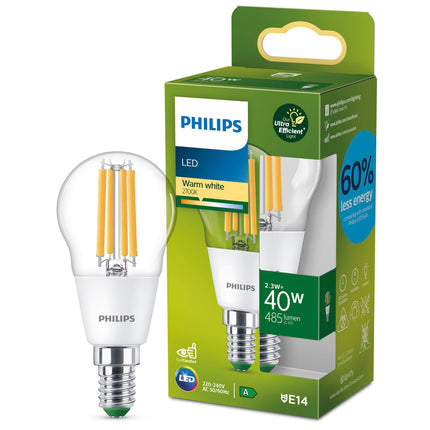 LED E14 P45 Globe 2.3W (40W) Clear 485lm 2700K Energy class A