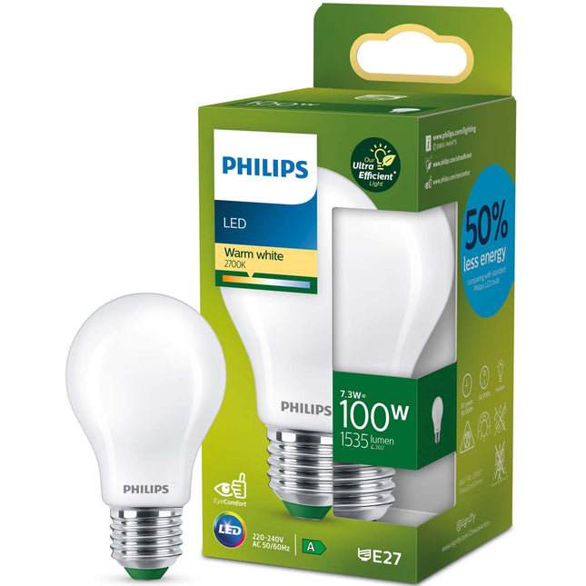 LED E27 Normal 7.3W (100W) Frosted 1535lm 2700K Energy class A