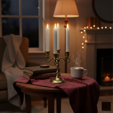 LED Flameless Wax Taper Candles, Set of 4 with Timer