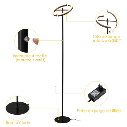 Lampă de podea LED, control tactil reglabil, metal negru