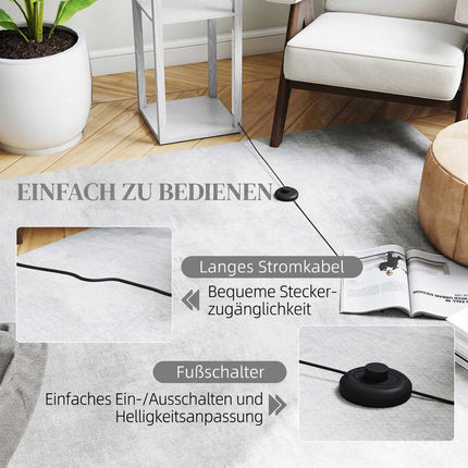 LED Floor Lamp with 4 Shelves, Dimmable, 3 Brightness Levels, Foot Switch, White