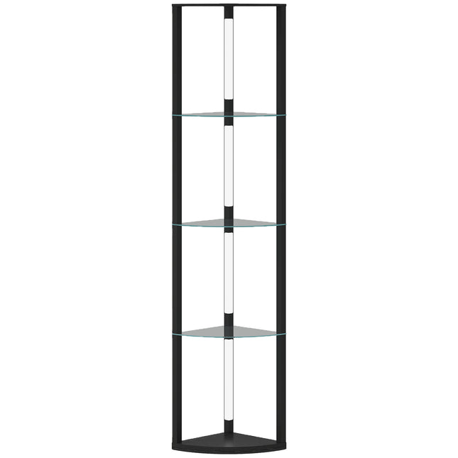 Lampă de podea LED cu rafturi, luminozitate reglabilă, neagră
