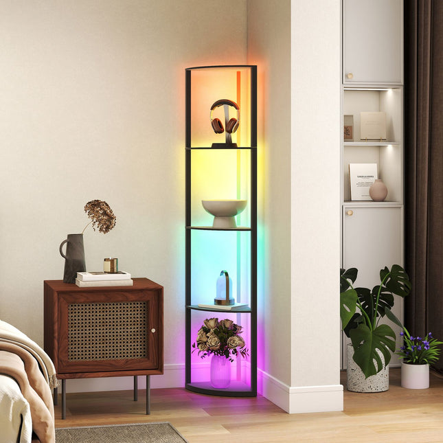 Lampa de podea LED cu rafturi, RGB, telecomanda