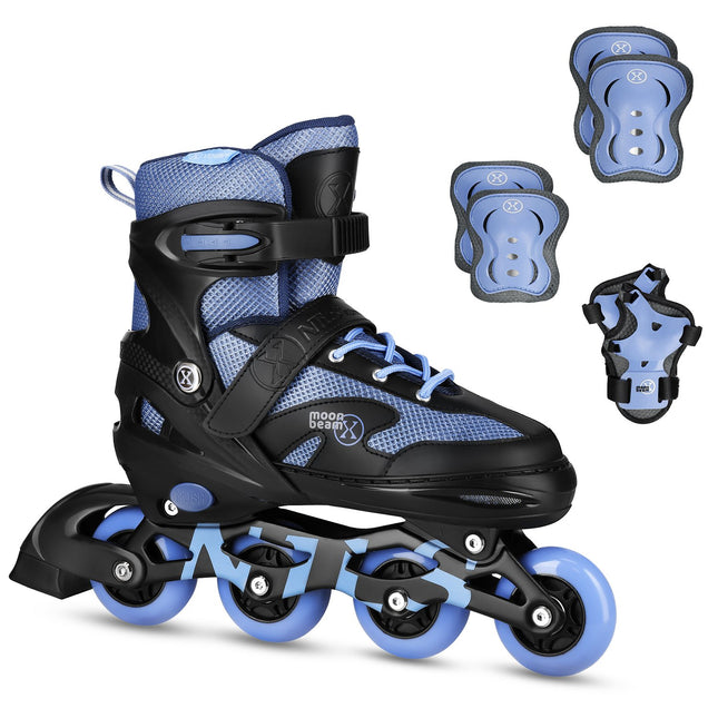 Patine in linie cu LED cu protectoare, albastru, marimea L (39-42)