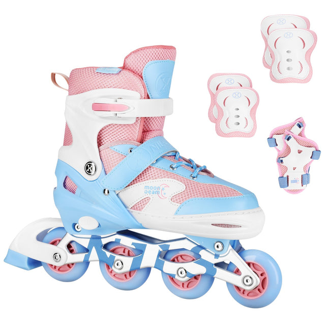 Patine in linie cu LED cu protectoare, alb, marimea L (39-42)