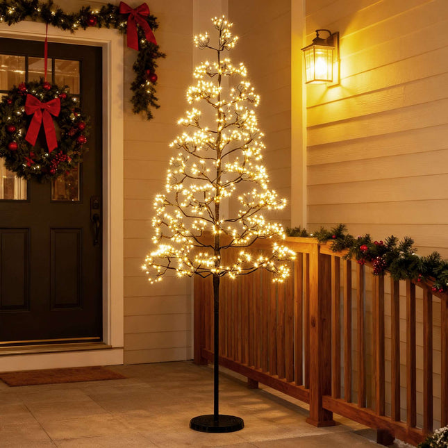 Brad de lumini LED 150 cm, alb cald 1000 W, suport de ciment